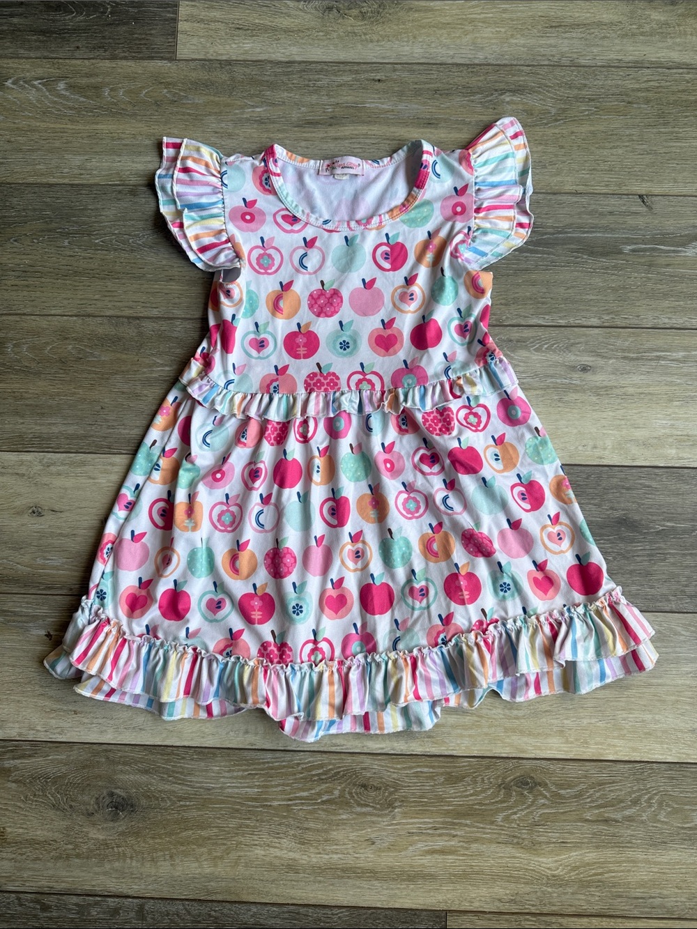 Girls' Pink Apple-Print Ruffle Dress